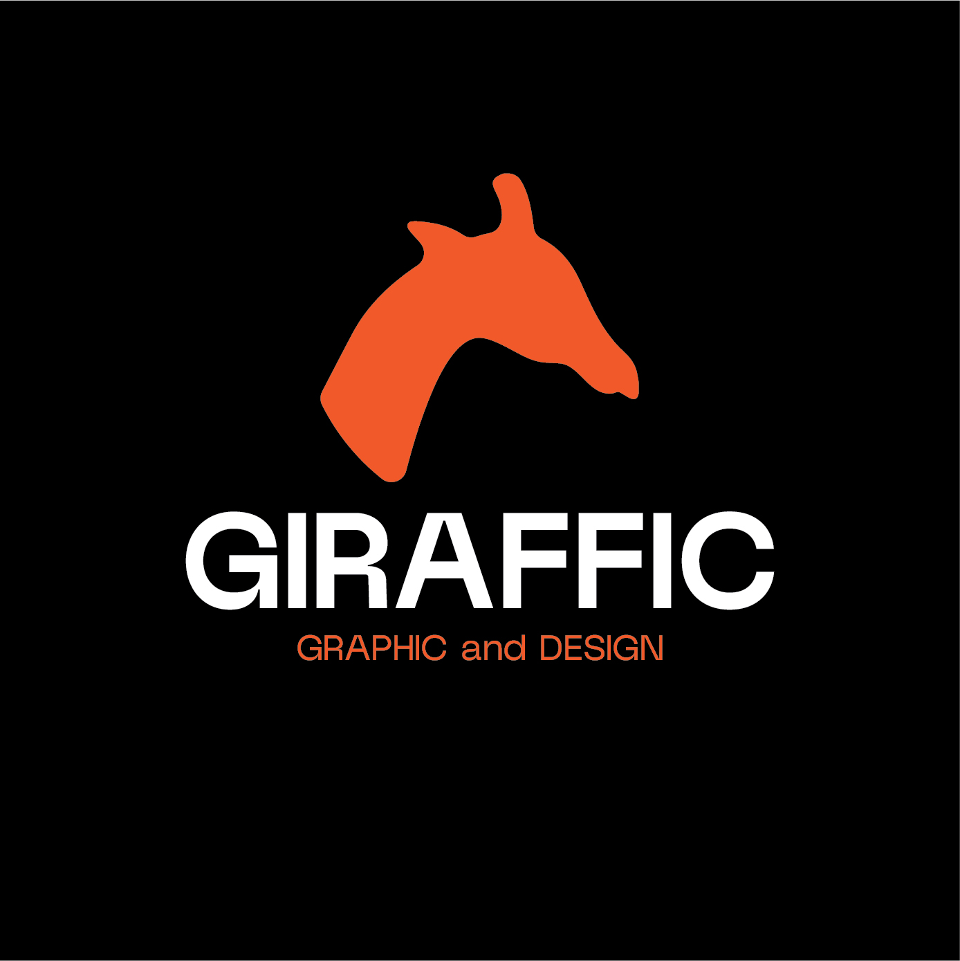 Orange giraffe and white GIRAFFIC wordmark on black