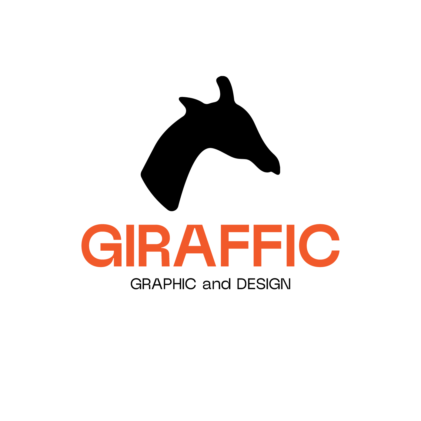 Black giraffe and orange GIRAFFIC wordmark on white
